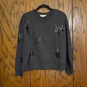 Philosophy Star Sequin Sweatshirt Gray Black Stars Size M Cozy Pullover